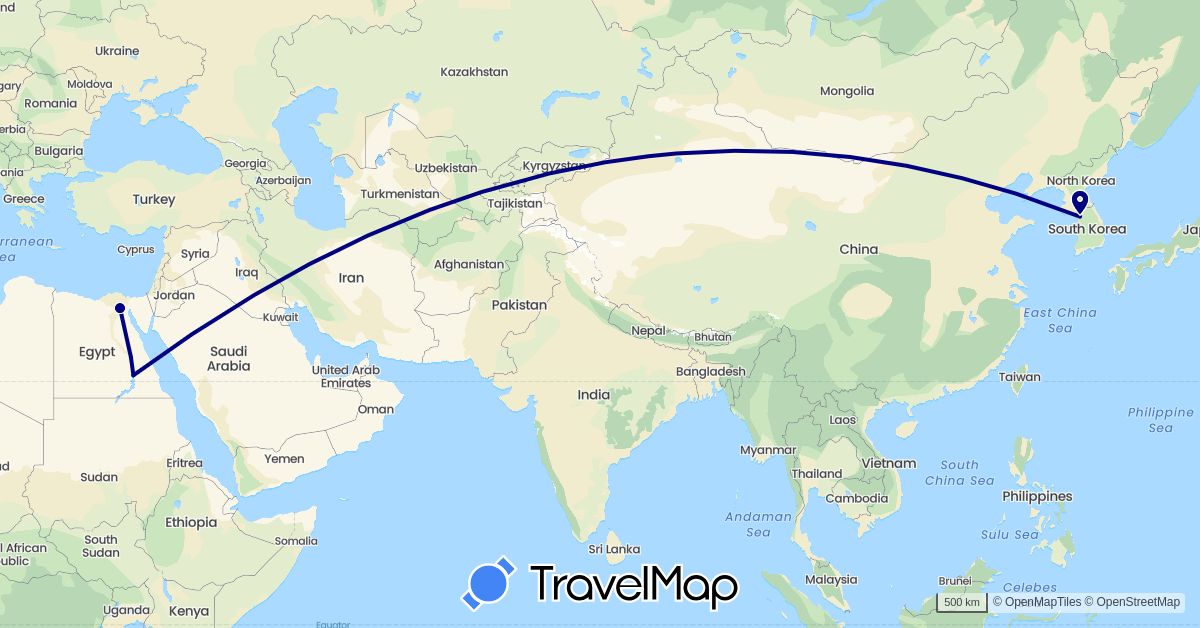 TravelMap itinerary: driving in Egypt, South Korea (Africa, Asia)